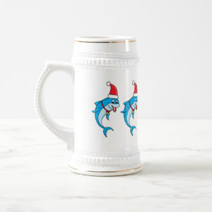 Cute dolphin with Santa hat cartoon Beer Stein