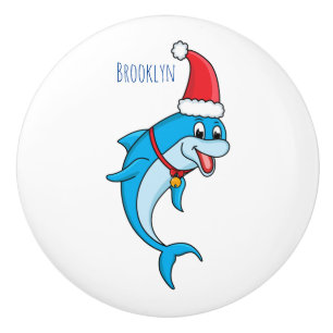Cute dolphin with Santa hat cartoon Ceramic Knob