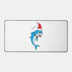 Cute dolphin with Santa hat cartoon Desk Mat