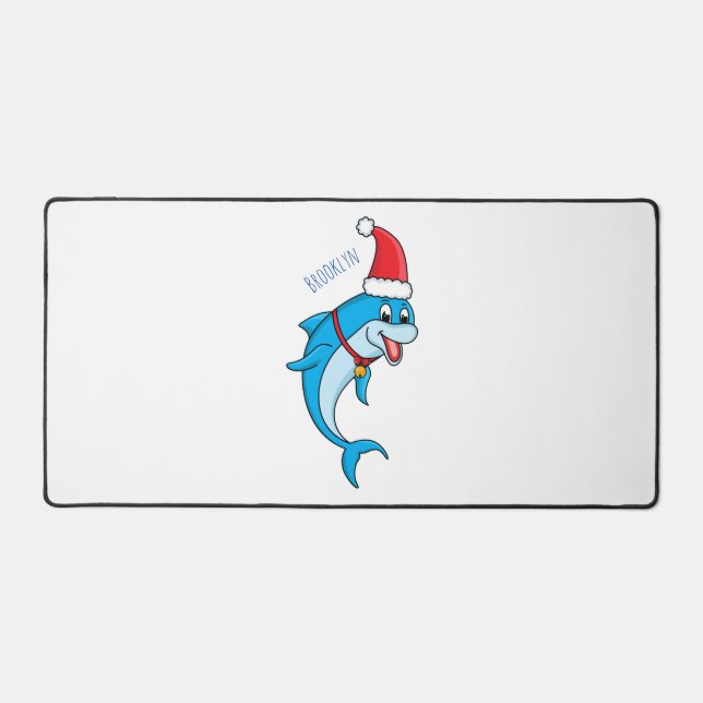 Cute dolphin with Santa hat cartoon Desk Mat (Front)
