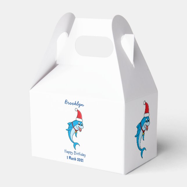 Cute dolphin with Santa hat cartoon Favor Box (Front Side)