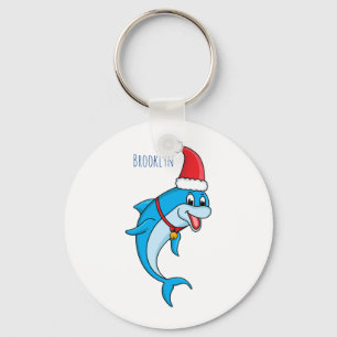 Cute dolphin with Santa hat cartoon Keychain