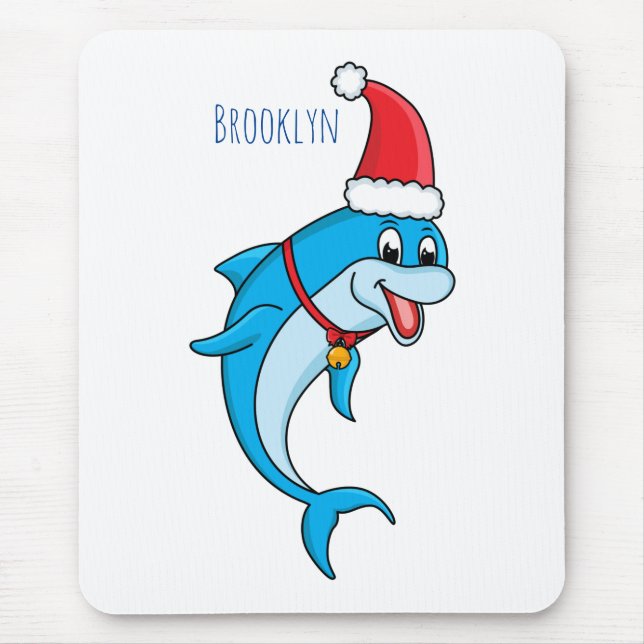 Cute dolphin with Santa hat cartoon Mouse Pad (Front)