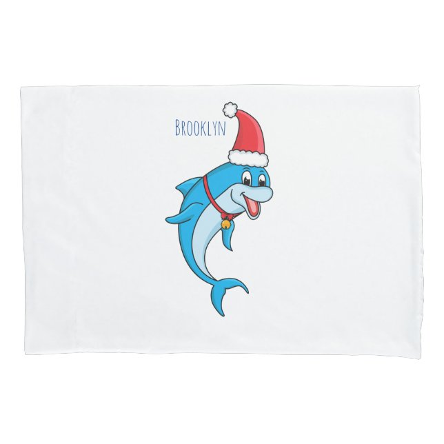 Cute dolphin with Santa hat cartoon Pillowcase (Front)