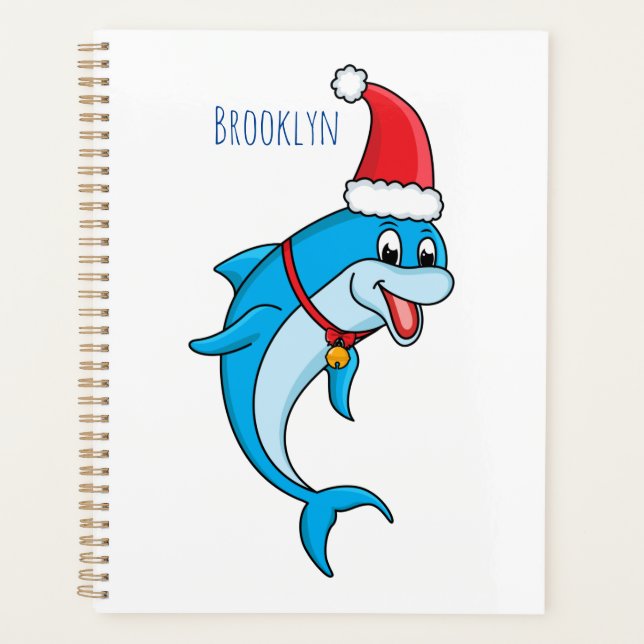 Cute dolphin with Santa hat cartoon Planner (Front)