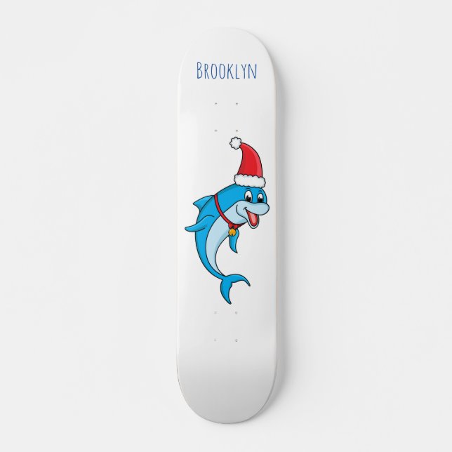 Cute dolphin with Santa hat cartoon Skateboard (Front)