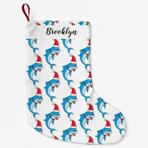 Cute dolphin with Santa hat cartoon Small Christmas Stocking