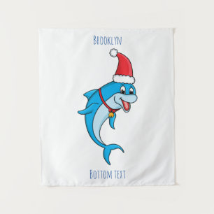 Cute dolphin with Santa hat cartoon Tapestry