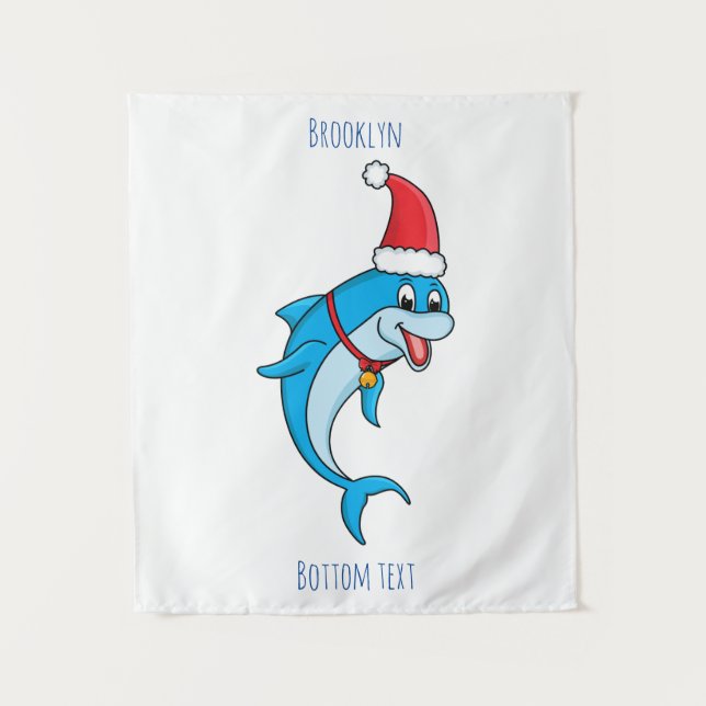 Cute dolphin with Santa hat cartoon Tapestry (Front)
