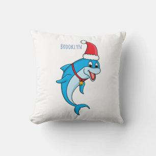 Cute dolphin with Santa hat cartoon Throw Pillow