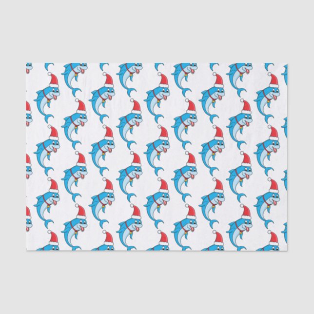Cute dolphin with Santa hat cartoon Tissue Paper (Front)