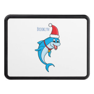 Cute dolphin with Santa hat cartoon Trailer Hitch Cover