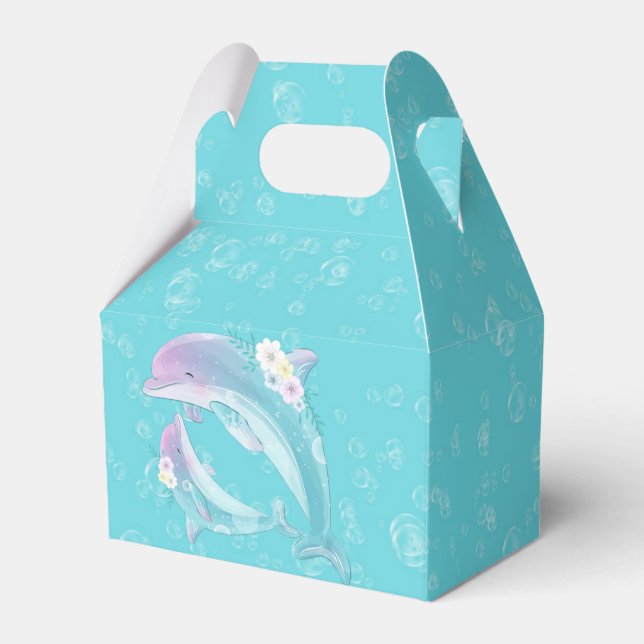 Cute Dolphins Girl Baby Shower Favor Box (Front Side)
