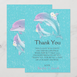 Cute Dolphins Girl Baby Shower Thank You Card