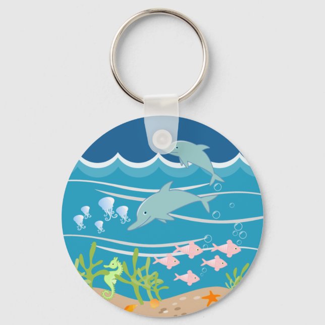 Cute dolphins playing under the sea keychain (Front)
