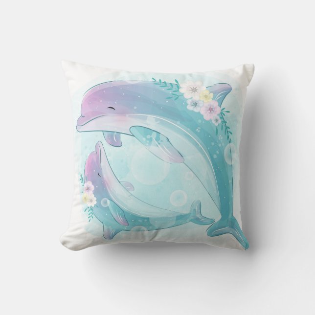 Cute Dolphins Throw Pillow (Front)