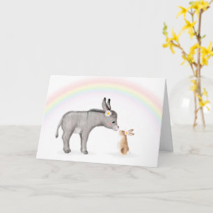Cute donkey and rabbit Easter card