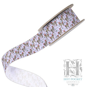 Cute Donkey Christmas Satin Ribbon in Purple