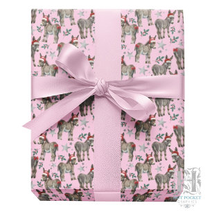 Cute Donkey Christmas Wrapping Paper in Pink