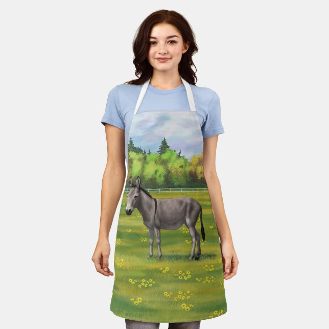 Cute Donkey Grey Burro In Pasture Apron (Worn)