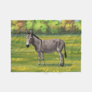 Cute Donkey Grey Burro In Pasture Fleece Blanket