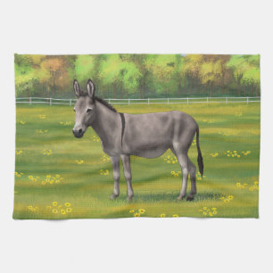 Cute Donkey Grey Burro In Pasture Kitchen Towel
