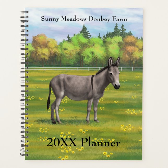 Cute Donkey Grey Burro In Pasture Planner (Front)