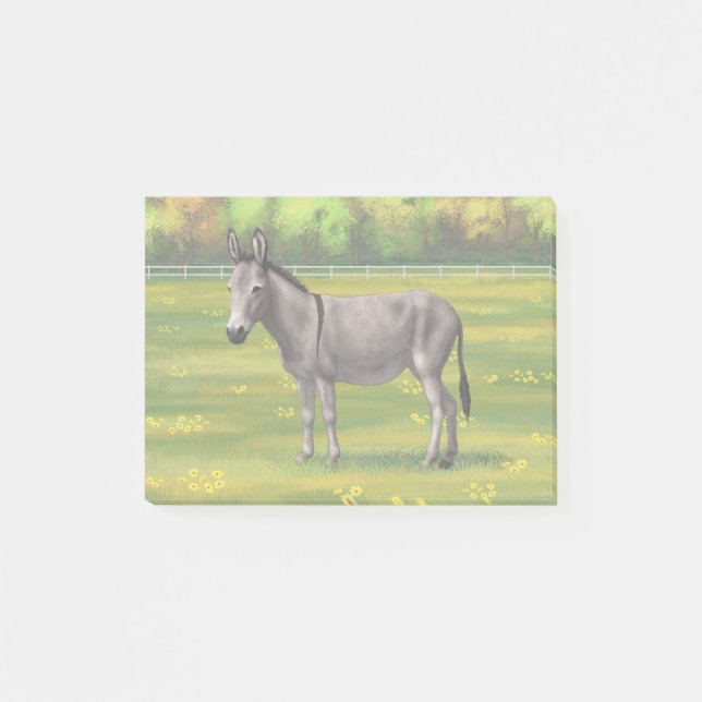 Cute Donkey Grey Burro In Pasture Post-it Notes (Front)