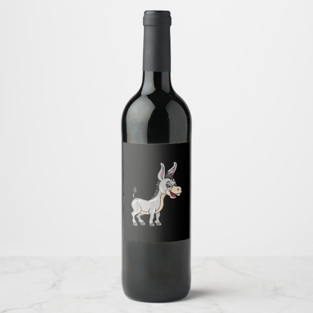 Cute Donkey Illustration Lover Gift Farmer Funny Wine Label (Front)