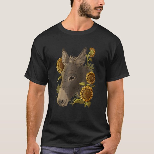 Cute donkey mule Muli motif with sunflowers T-Shirt (Front)