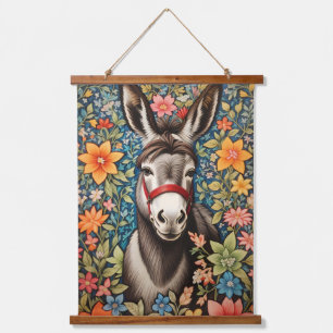 Cute Donkey On Colorful Floral Background Hanging Tapestry