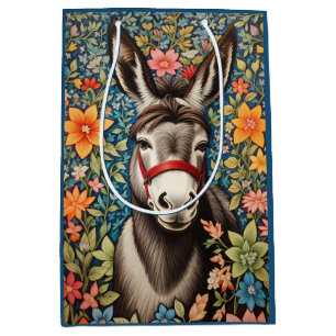 Cute Donkey On Colourful Floral Background Medium Gift Bag