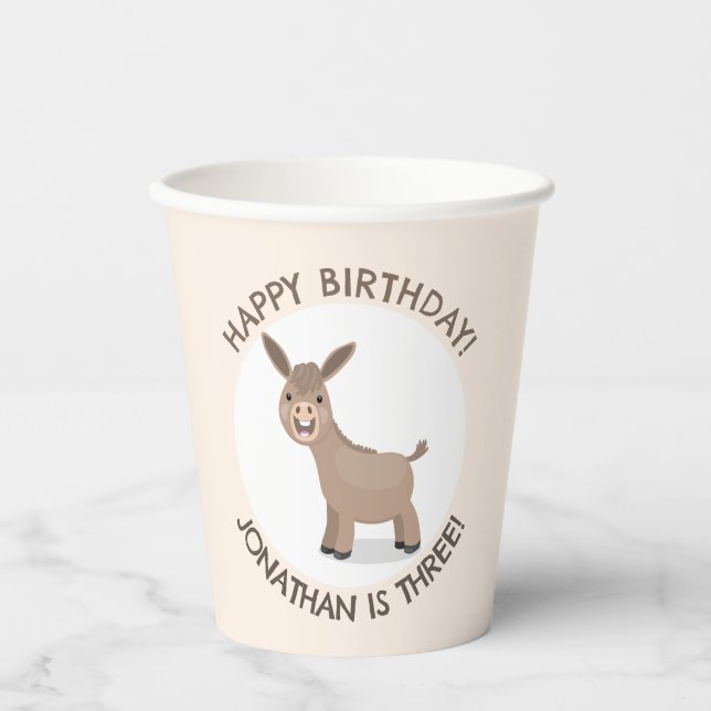 Cute donkey personalized cartoon birthday paper cups (Front)
