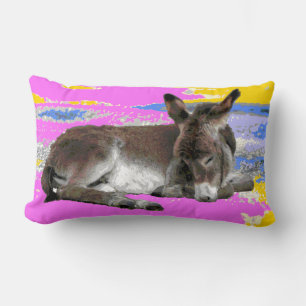 Cute donkey pink and yellow lumbar pillow