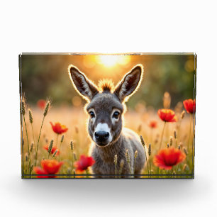 Cute donkey red poppies adorable animal art photo block