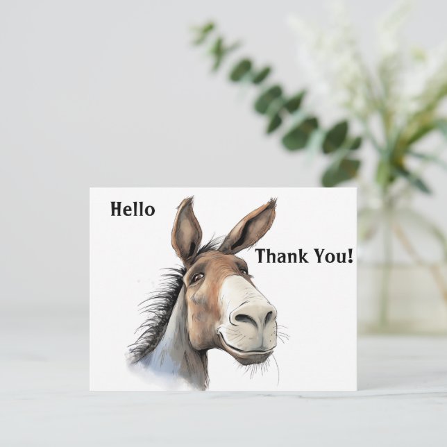 Cute Donkey Thank You Card (Standing Front)