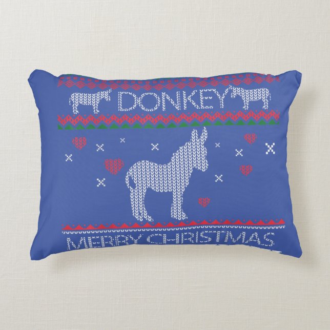 Cute Donkey Ugly Sweater Christmas Holiday Winter Accent Pillow (Front)