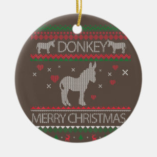 Cute Donkey Ugly Sweater Christmas Holiday Winter Ceramic Ornament