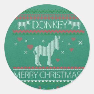 Cute Donkey Ugly Sweater Christmas Holiday Winter Classic Round Sticker
