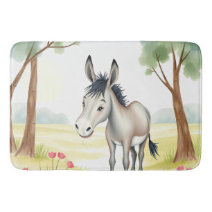 Cute Donkey Watercolor Spring Bath Mat