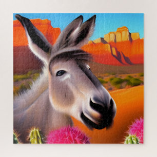  Cute Donkey with flowering cactus Jigsaw Puzzle