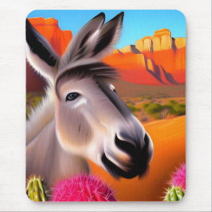 Cute Donkey with flowering cactus Mouse Pad