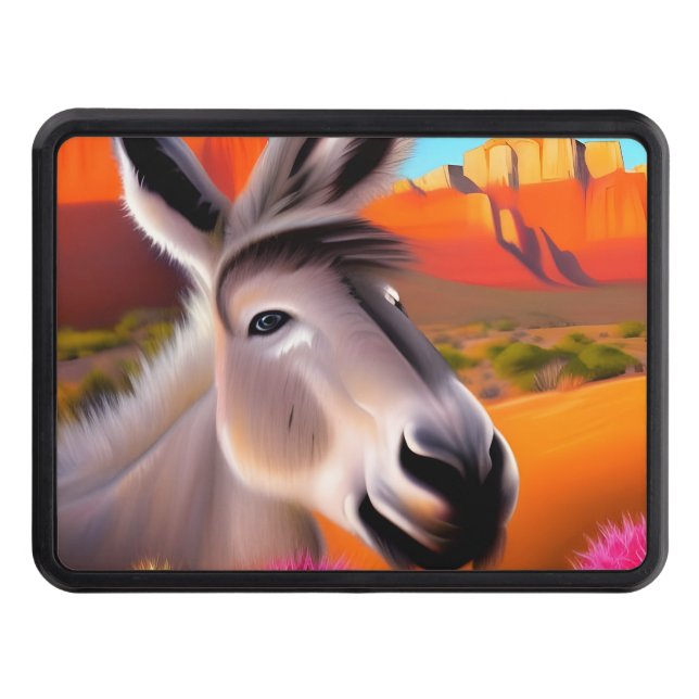  Cute Donkey with flowering cactus  Trailer Hitch Cover (Front)