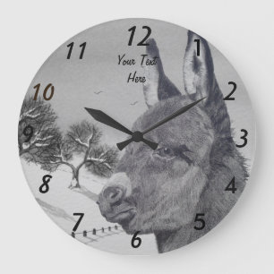 Cute donkey with landscape background lifelike art large clock