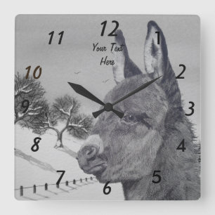 Cute donkey with landscape background lifelike art square wall clock