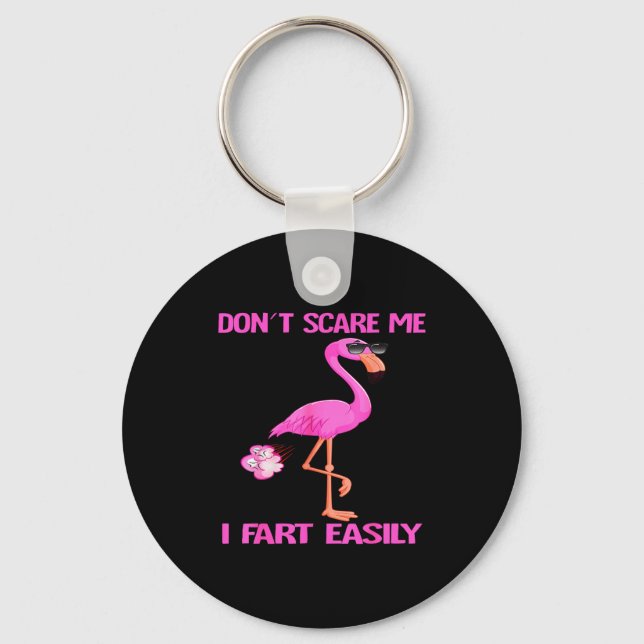 Cute Don't E Me I Fart Easy Fart Joke Flamingo Wom Keychain (Front)