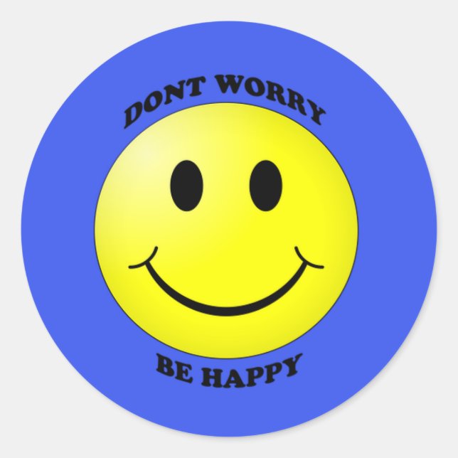 Cute Don't Worry Be Happy Smiley Face Blue Sticker (Front)