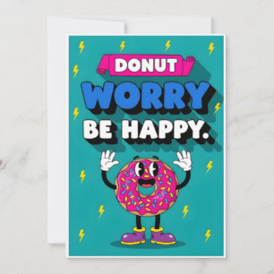 Cute Donut Pun Donut Worry Be Happy Fun Cartoon Thank You Card