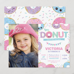 Cute Donuts Doughnut Birthday Party Photo Invitation
