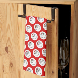 Cute Doodle Art Christmas Santa on Red Kitchen Towel